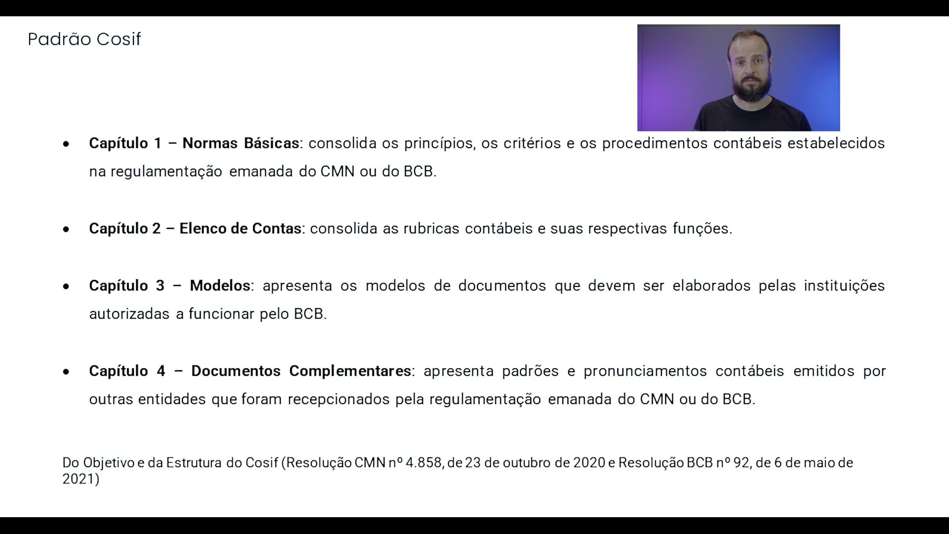 Capítulos do COSIF, elenco de contas e atributos