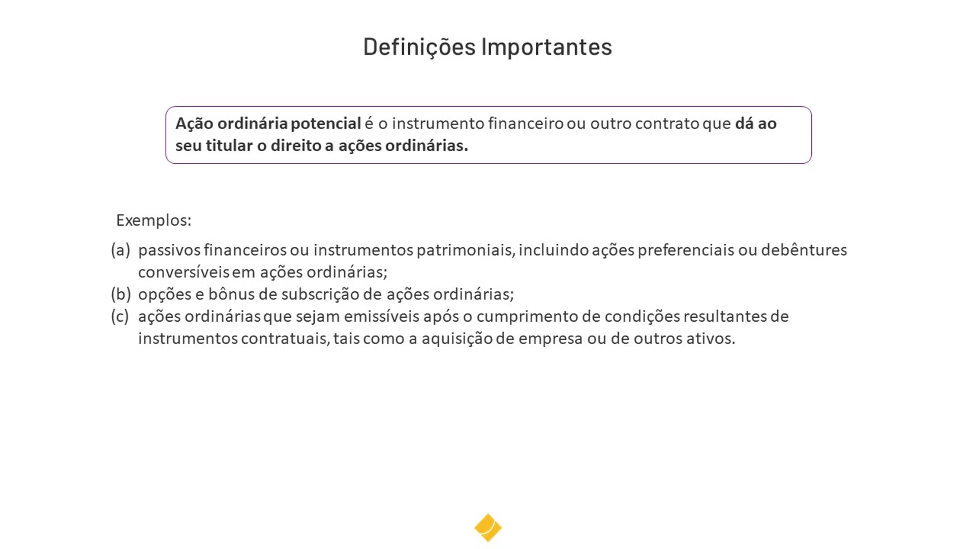 Definições do CPC 41 - Resultado por Ação